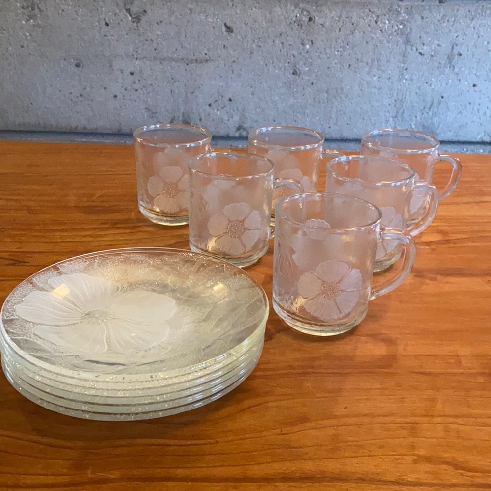 Floral glass mug set of 6
